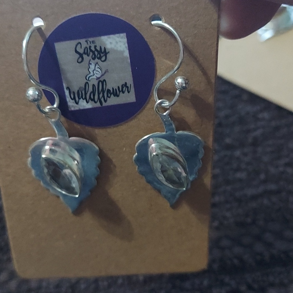 White Topaz Leaf Earrings